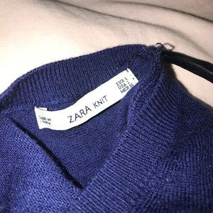 ZARA Knit Navy Blue Long-Sleeve Top